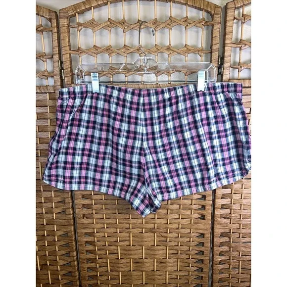 Y2K Aerie Brand Pink White Black Boxer Shorts Plaid Women's Size XL - Picture 5 of 6